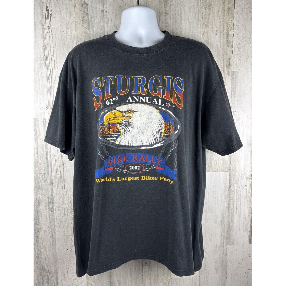 Vintage 2002 Sturgis Biker Rally Motorcycle Bald Eagle T-Shirt XL (23”x29”)